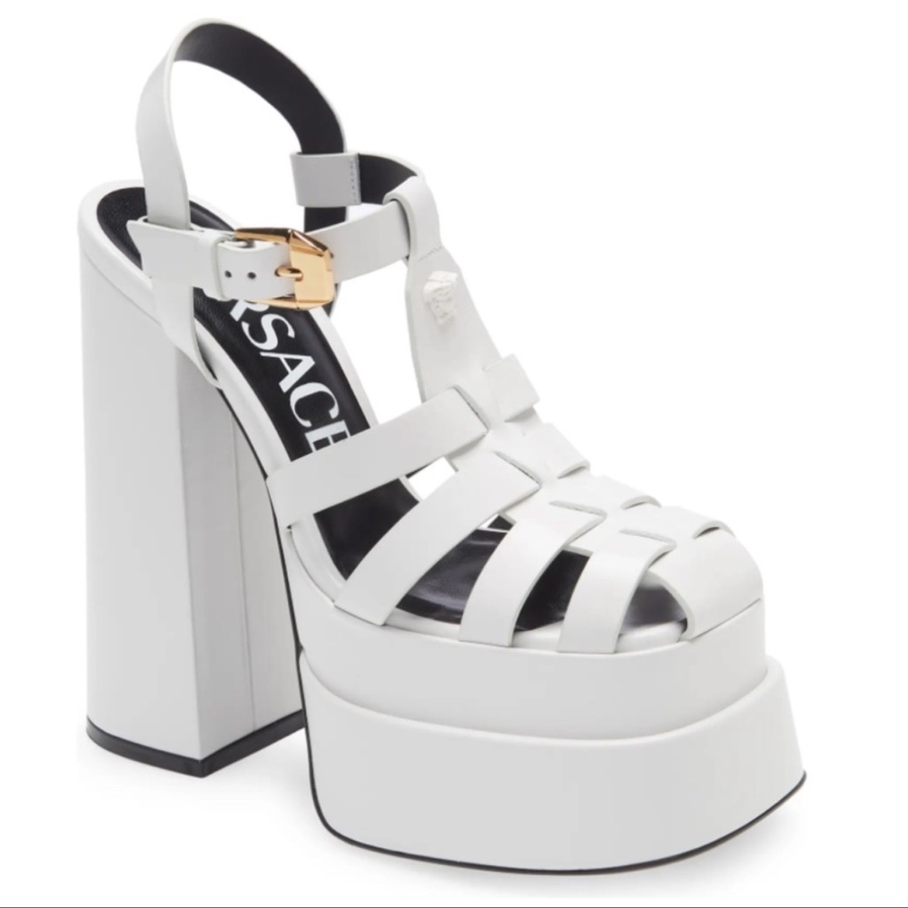 Versace La Medusa White Platform Sandal Heels